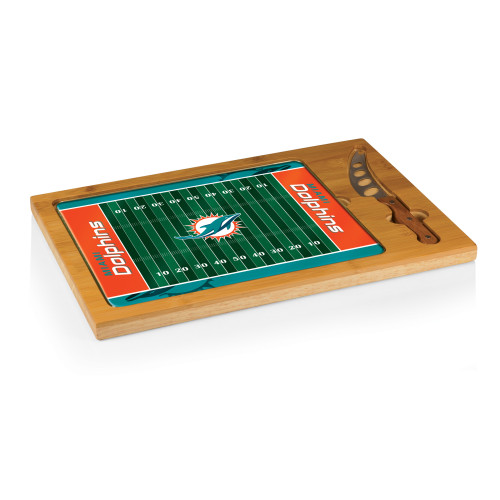 Miami Dolphins Football Field Icon Glass Top Cutting Board & Knife Set, (Parawood & Bamboo)