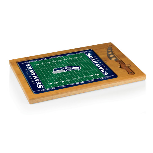 Seattle Seahawks Football Field Icon Glass Top Cutting Board & Knife Set, (Parawood & Bamboo)