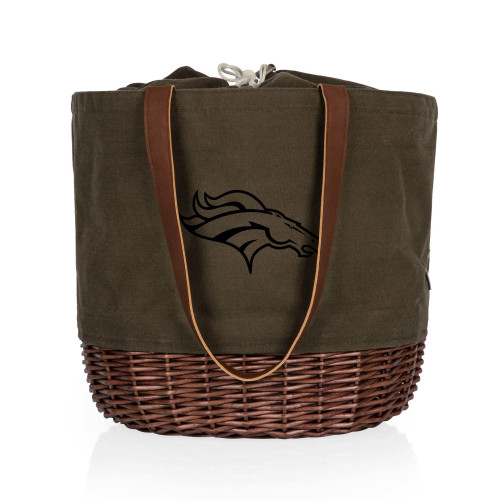 Denver Broncos Coronado Canvas and Willow Basket Tote, (Khaki Green with Beige Accents)
