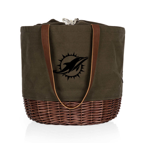 Miami Dolphins Coronado Canvas and Willow Basket Tote, (Khaki Green with Beige Accents)