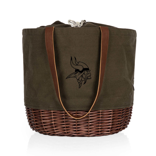 Minnesota Vikings Coronado Canvas and Willow Basket Tote, (Khaki Green with Beige Accents)
