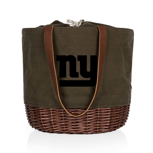 New York Giants Coronado Canvas and Willow Basket Tote, (Khaki Green with Beige Accents)