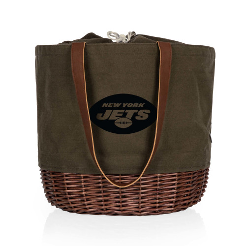 New York Jets Coronado Canvas and Willow Basket Tote, (Khaki Green with Beige Accents)