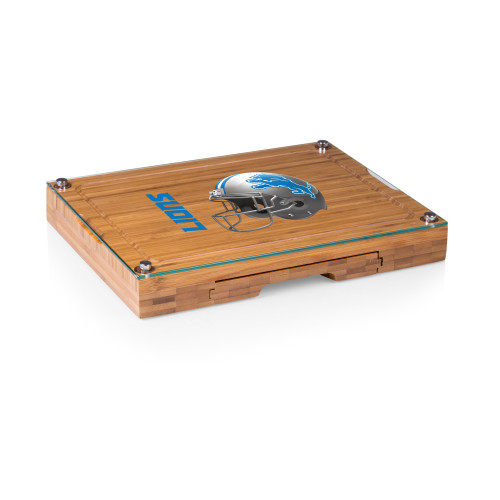 Detroit Lions Concerto Glass Top Cheese Cutting Board & Tools Set, (Bamboo)