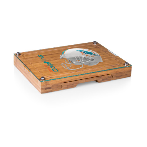 Miami Dolphins Concerto Glass Top Cheese Cutting Board & Tools Set, (Bamboo)