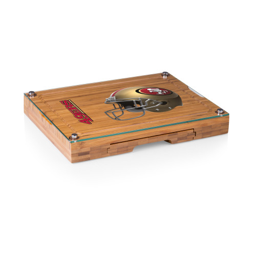 San Francisco 49ers Concerto Glass Top Cheese Cutting Board & Tools Set, (Bamboo)
