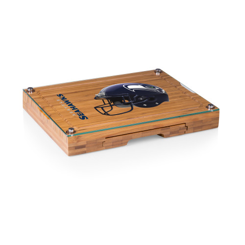 Seattle Seahawks Concerto Glass Top Cheese Cutting Board & Tools Set, (Bamboo)