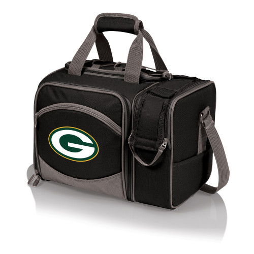 Green Bay Packers Malibu Picnic Basket Cooler, (Black with Gray Accents)