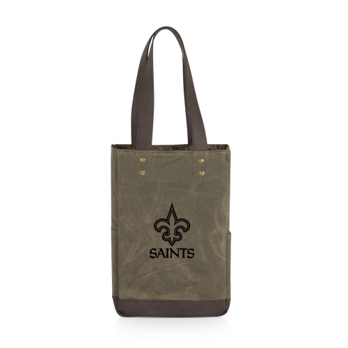 New Orleans Saints 2 Bottle Insulated Wine Cooler Bag, (Khaki Green with Beige Accents)