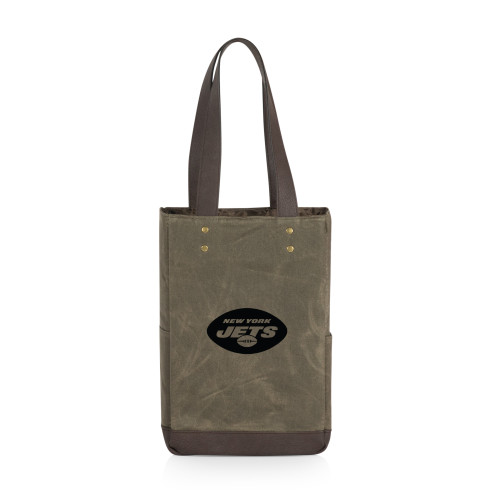 New York Jets 2 Bottle Insulated Wine Cooler Bag, (Khaki Green with Beige Accents)