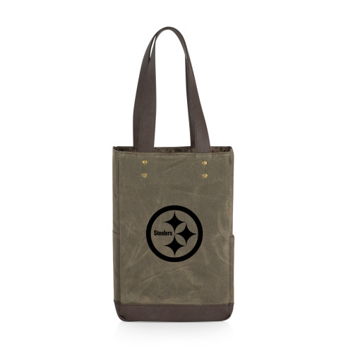 Pittsburgh Steelers 2 Bottle Insulated Wine Cooler Bag, (Khaki Green with Beige Accents)
