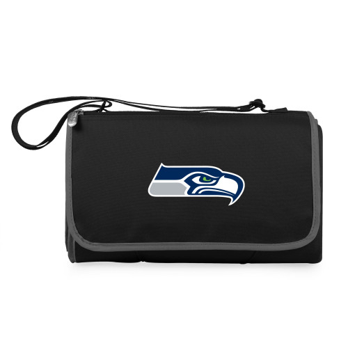 Seattle Seahawks Blanket Tote Outdoor Picnic Blanket, (Black with Black Exterior)