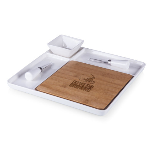 Cleveland Browns Peninsula Cutting Board & Serving Tray, (Bamboo & White Ceramic)