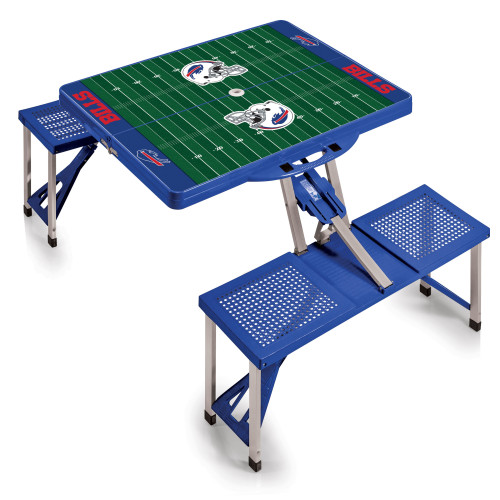 Buffalo Bills Football Field Picnic Table Portable Folding Table with Seats, (Royal Blue)