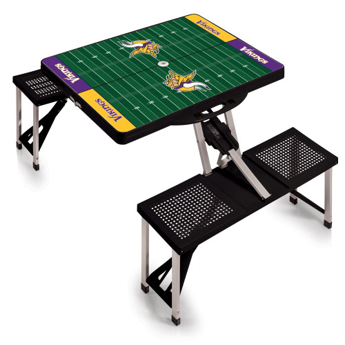 Minnesota Vikings Football Field Picnic Table Portable Folding Table with Seats, (Black)