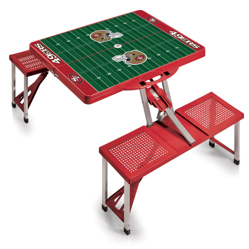 San Francisco 49ers Football Field Picnic Table Portable Folding Table with Seats, (Red)