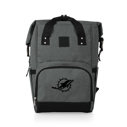 Miami Dolphins On The Go Roll-Top Backpack Cooler, (Heathered Gray)