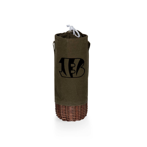 Cincinnati Bengals Malbec Insulated Canvas and Willow Wine Bottle Basket, (Khaki Green with Beige Accents)