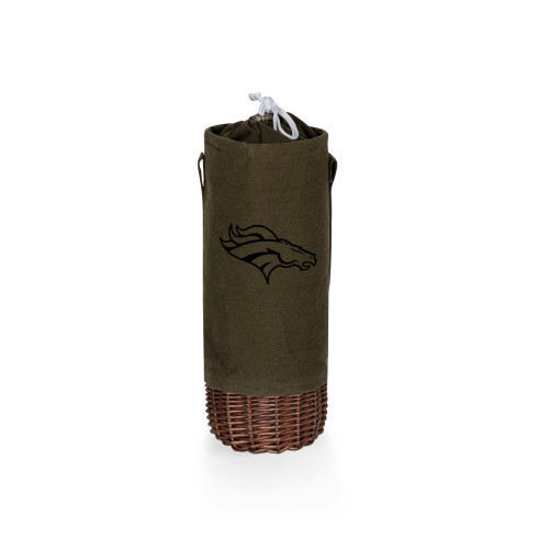 Denver Broncos Malbec Insulated Canvas and Willow Wine Bottle Basket, (Khaki Green with Beige Accents)