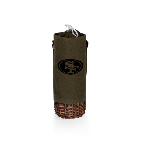 San Francisco 49ers Malbec Insulated Canvas and Willow Wine Bottle Basket, (Khaki Green with Beige Accents)