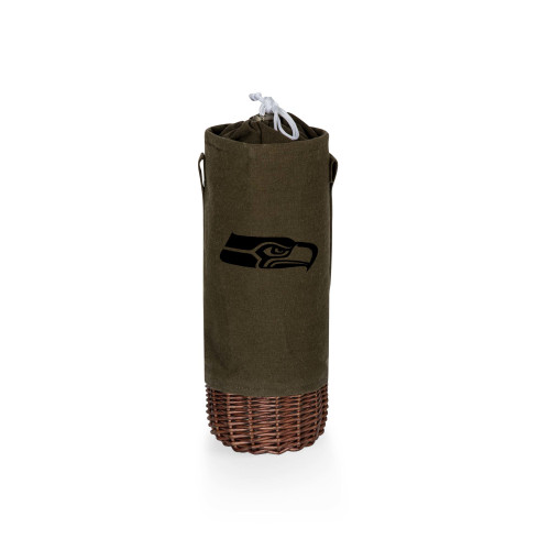 Seattle Seahawks Malbec Insulated Canvas and Willow Wine Bottle Basket, (Khaki Green with Beige Accents)