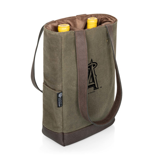 Los Angeles Angels 2 Bottle Insulated Wine Cooler Bag (Khaki Green with Beige Accents)