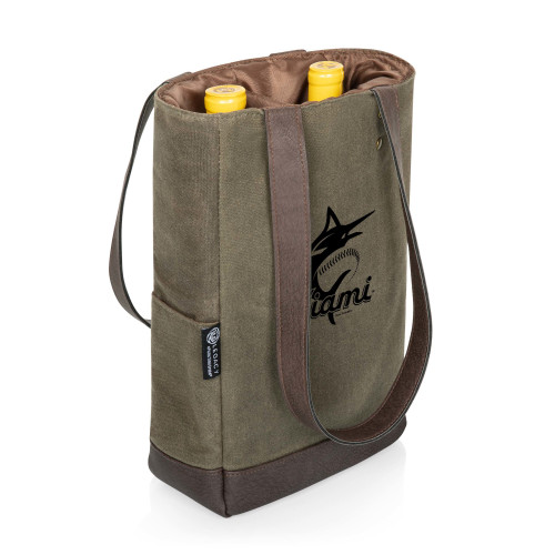 Miami Marlins 2 Bottle Insulated Wine Cooler Bag (Khaki Green with Beige Accents)