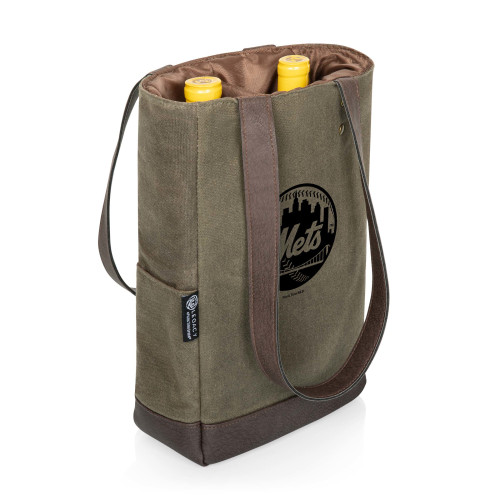 New York Mets 2 Bottle Insulated Wine Cooler Bag (Khaki Green with Beige Accents)