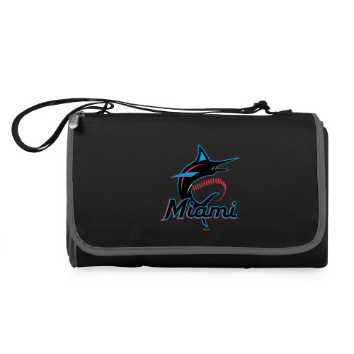 Miami Marlins Blanket Tote Outdoor Picnic Blanket (Black with Black Exterior)