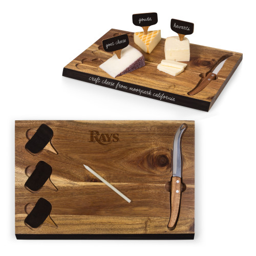 Tampa Bay Rays Delio Acacia Cheese Cutting Board & Tools Set (Acacia Wood)