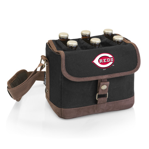 Cincinnati Reds Beer Caddy Cooler Tote with Opener (Black with Brown Accents)