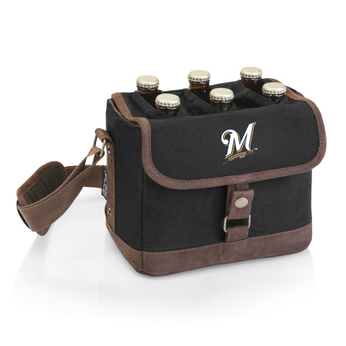 Milwaukee Brewers Beer Caddy Cooler Tote with Opener (Black with Brown Accents)