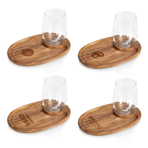 Chicago Cubs Wine Appetizer Plate Set Of 4 (Acacia Wood)