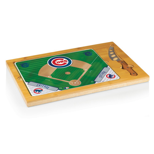 Chicago Cubs Baseball Diamond Icon Glass Top Cutting Board & Knife Set (Parawood & Bamboo)