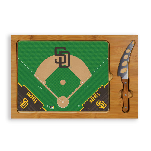 San Diego Padres Baseball Diamond Icon Glass Top Cutting Board & Knife Set (Parawood & Bamboo)