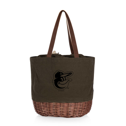 Baltimore Orioles Coronado Canvas and Willow Basket Tote (Khaki Green with Beige Accents)