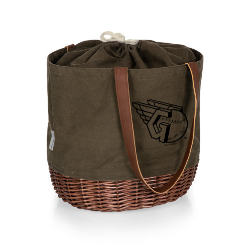 Cleveland Guardians Coronado Canvas and Willow Basket Tote (Khaki Green with Beige Accents)
