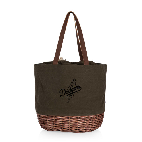 Los Angeles Dodgers Coronado Canvas and Willow Basket Tote (Khaki Green with Beige Accents)
