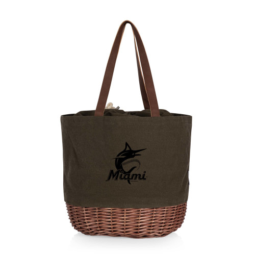 Miami Marlins Coronado Canvas and Willow Basket Tote (Khaki Green with Beige Accents)