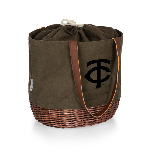 Minnesota Twins Coronado Canvas and Willow Basket Tote (Khaki Green with Beige Accents)