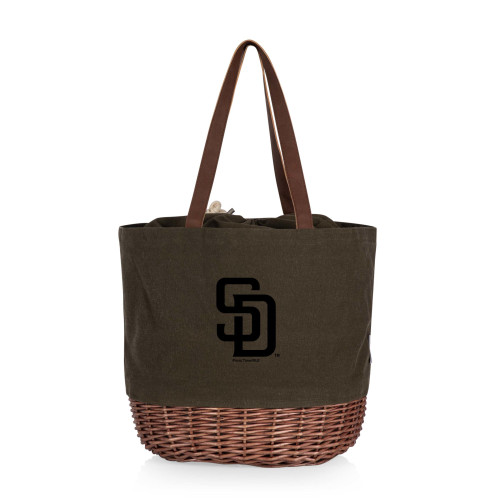 San Diego Padres Coronado Canvas and Willow Basket Tote (Khaki Green with Beige Accents)