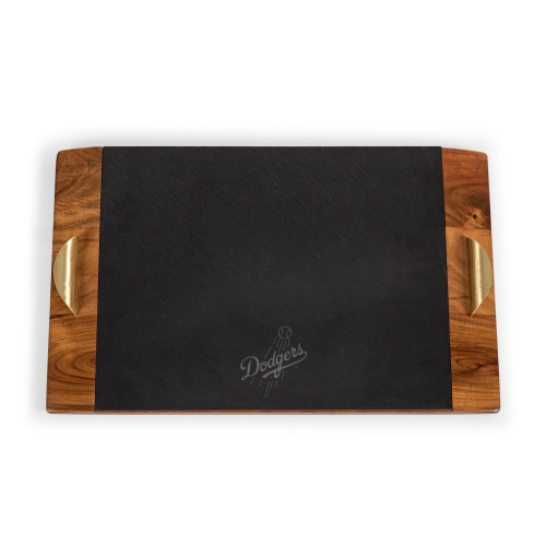 Los Angeles Dodgers Covina Acacia and Slate Serving Tray (Acacia Wood & Slate Black with Gold Accents)