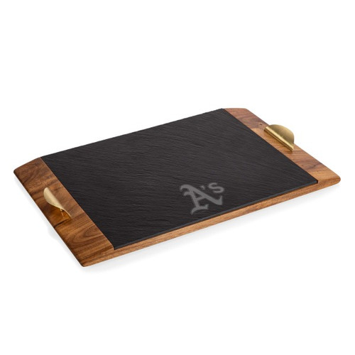 Oakland Athletics Covina Acacia and Slate Serving Tray (Acacia Wood & Slate Black with Gold Accents)