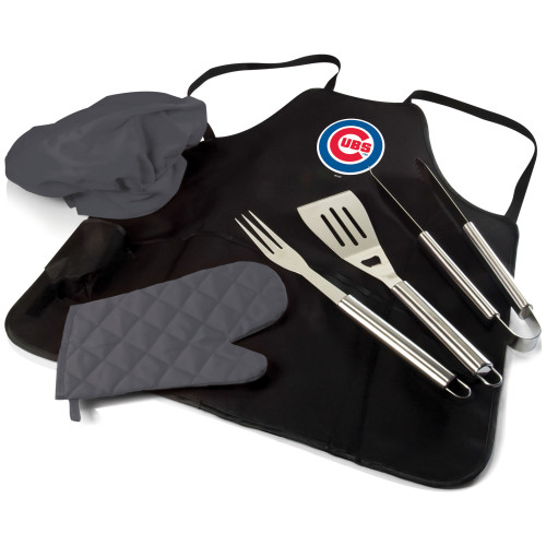 Chicago Cubs BBQ Apron Tote Pro Grill Set (Black with Gray Accents)