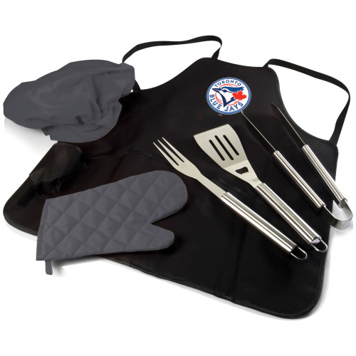 Toronto Blue Jays BBQ Apron Tote Pro Grill Set (Black with Gray Accents)