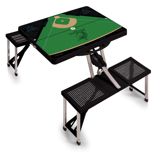 Miami Marlins Baseball Diamond Picnic Table Portable Folding Table with Seats (Black)