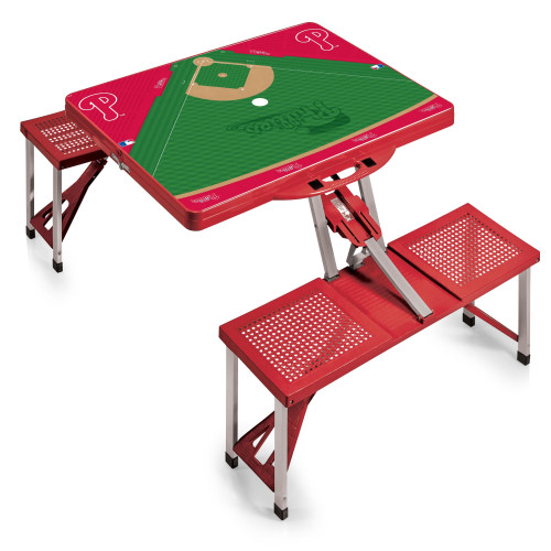 Philadelphia Phillies Baseball Diamond Picnic Table Portable Folding Table with Seats (Red)