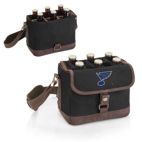 St Louis Blues Beer Caddy Cooler Tote with Opener, (Black with Brown Accents)