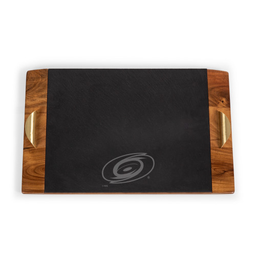 Carolina Hurricanes Covina Acacia and Slate Serving Tray, (Acacia Wood & Slate Black with Gold Accents)