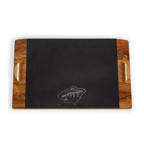 Minnesota Wild Covina Acacia and Slate Serving Tray, (Acacia Wood & Slate Black with Gold Accents)